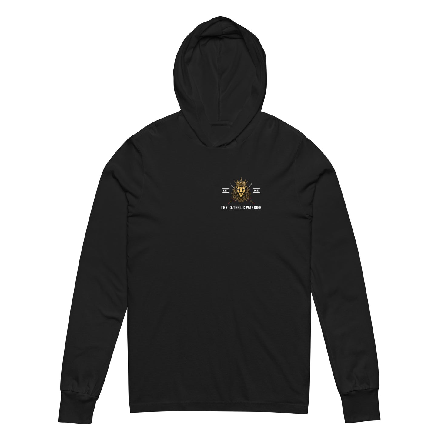 The Catholic Warrior All-Black Hooded Long-Sleeve Tee